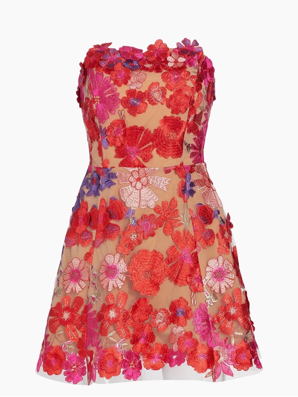 Elliatt Strapless Floral Appliqué Mini Dress in Hot Pink & Red